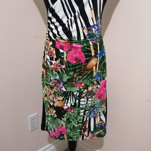 🇨🇦 Joseph Ribkoff Summer 2025 Animal & Tropical Print Faux Wrap Dress - Picture 5 of 9
